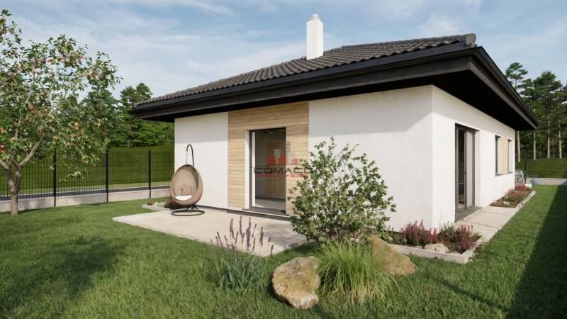 Einfamilienhaus in der Kostolná in Drahovce mit Terrasse und einem Garten voller Grün.