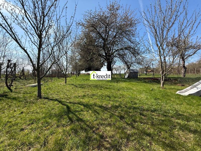 Ein Garten bei einem Einfamilienhaus in Zlaté Moravce mit Obstbäumen.