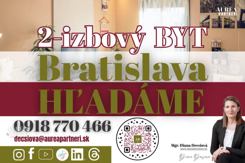Gesucht wird eine 2-Zimmer-Wohnung in Bratislava Podunajské Biskupice, inklusive Kontaktdaten.