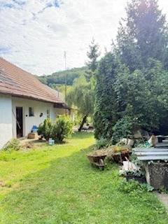 Der Garten beim Einfamilienhaus in Krivosúd-Bodovka, umgeben von Grün und Bäumen.