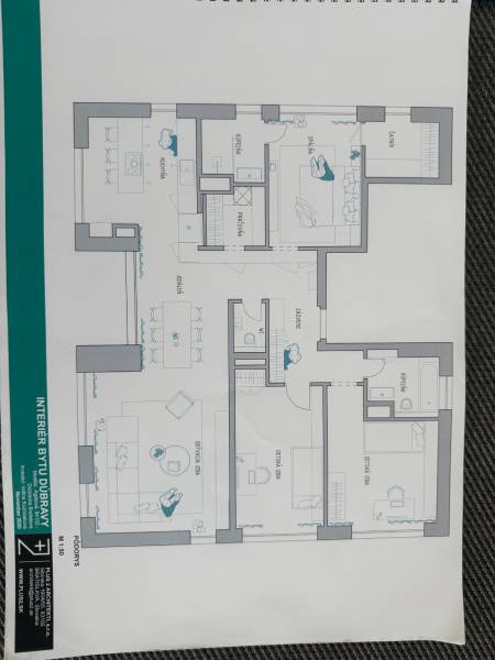 Grundriss einer 4-Zimmer-Wohnung mit Küche, Wohnzimmer und Schlafzimmern.
