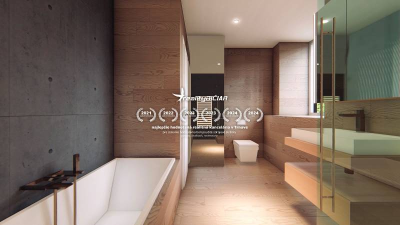 Badezimmer mit Wänden und Boden in Holzdekor, in Besonderen Immobilien.