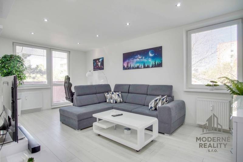 Helles Wohnzimmer mit Sofa und Holzboden in einer 2-Zimmer-Wohnung.