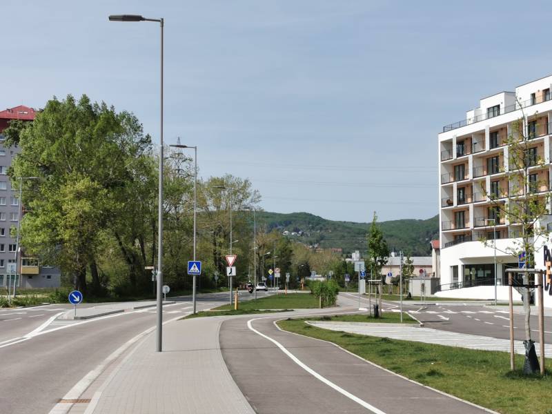 An der Eduard-Wenzl-Straße gibt es Bäume, ein Gebäude und Garagen entlang der Straße.