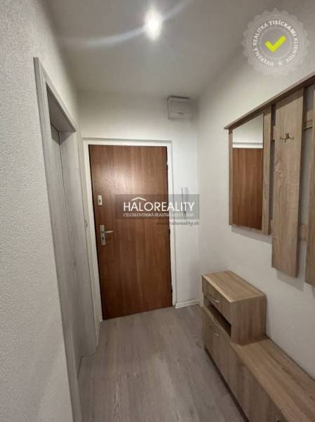 Einzimmerwohnung mit Holzboden, Flur mit Möbeln und Garderobe.
