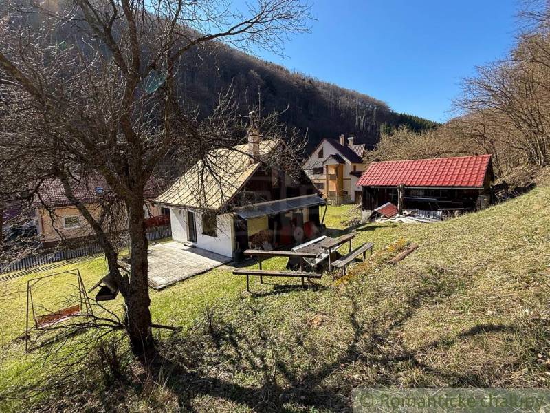 Eine Hütte in Moštenica, umgeben von Natur und Bäumen am Hang.