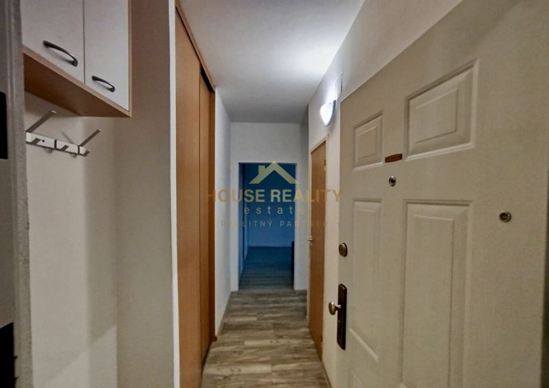 Ein enger Flur mit Holzboden in einer Einzimmerwohnung mit Stauraum.