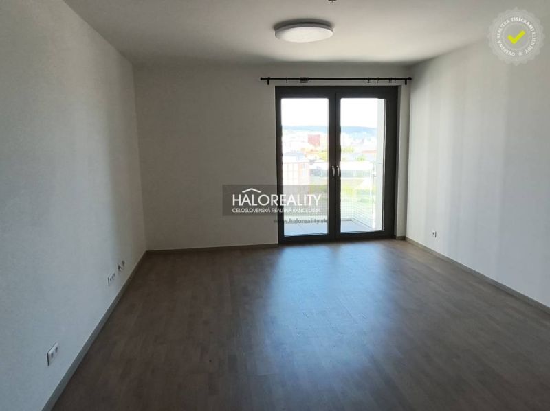 Ein helles Zimmer in einer Einzimmerwohnung mit Holzboden und einem großen Fenster.
