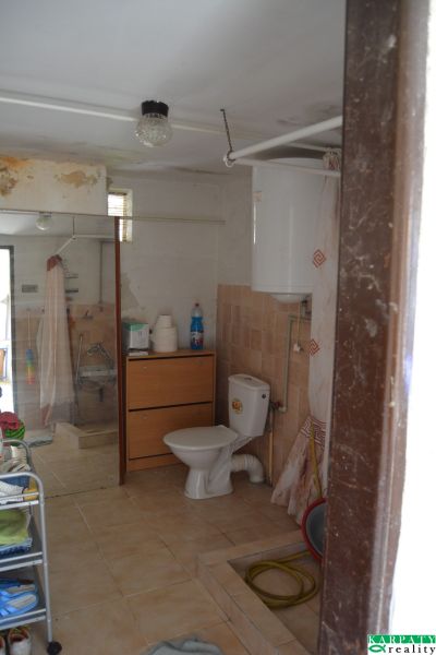 Badezimmer in einem Einfamilienhaus mit Fliesen, Dusche und Toilette.