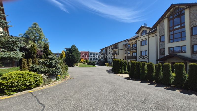 Das Grün in der Umgebung der Ferienapartments in Stará Lesná in der Hohen Tatra unter blauem Himmel.