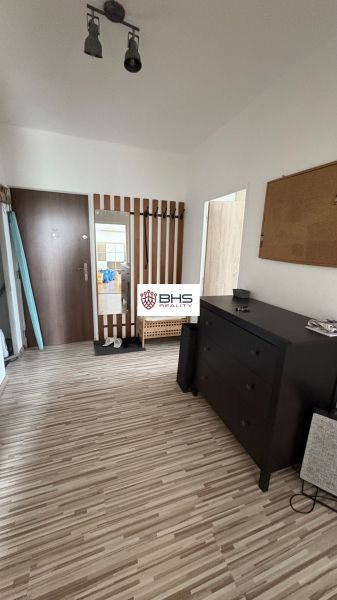Eingangsflur in einer 2-Zimmer-Wohnung mit Holzboden und praktischen Möbeln.