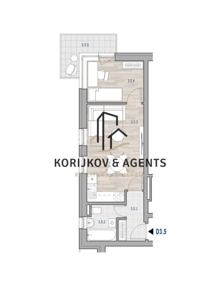 Grundriss einer 2-Zimmer-Wohnung mit Holzboden und Balkon.