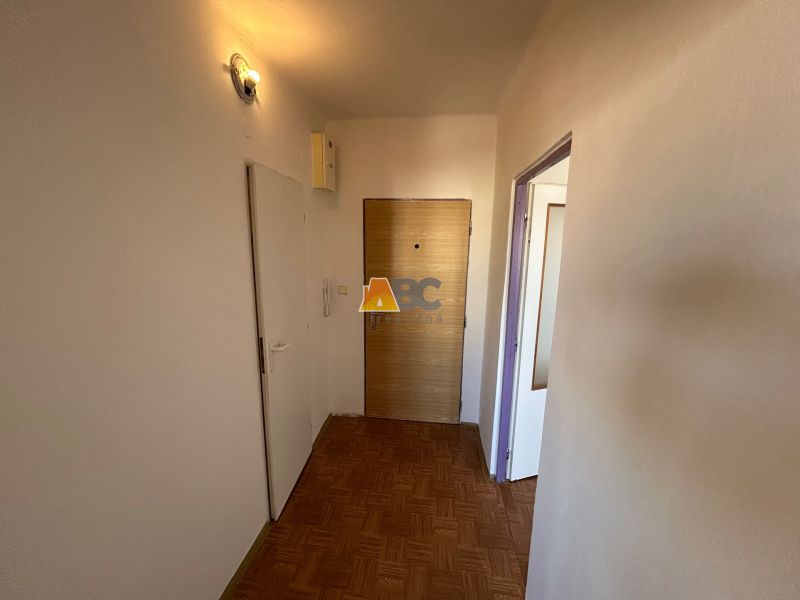Eingangsflur in einer 2-Zimmer-Wohnung mit Holzboden und heller Beleuchtung.