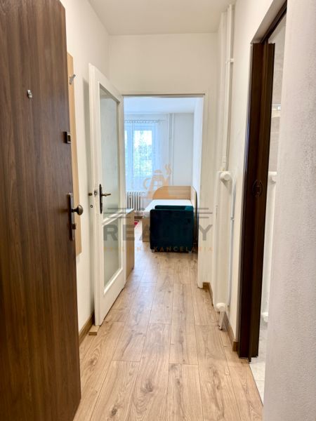 Ein Flur mit Holzboden führt in das Zimmer einer Einzimmerwohnung.