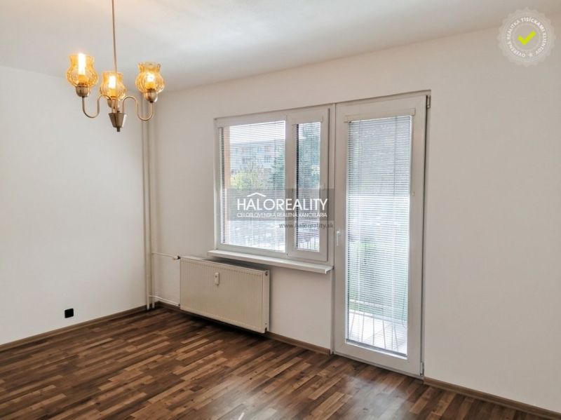 Einzimmerwohnung mit einer Leuchte, einem Fenster und einer Balkontür, Boden mit Holzdekor.
