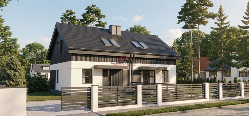 Ein Einfamilienhaus in Sasinkovo in der Straße Sasinkovo, umgeben von Bäumen und einem modernen Zaun.