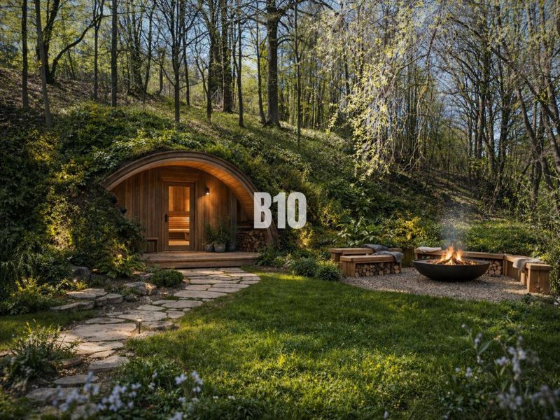Erdhaus mit Sauna und Außenbereich mit Feuerstelle auf einem Grundstück in Banská Štiavnica.