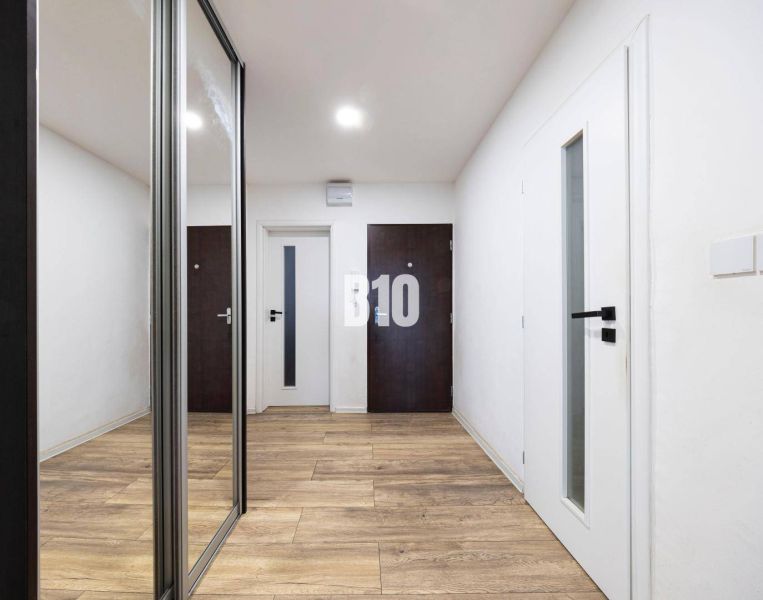 Eingangsbereich einer 3-Zimmer-Wohnung mit Holzboden und Einbauschrank.