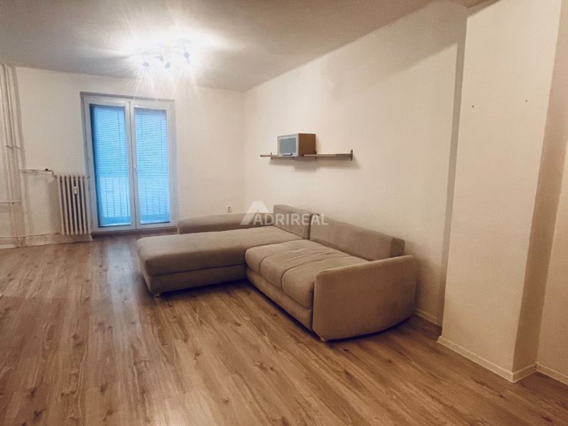 Wohnzimmer in einer 3-Zimmer-Wohnung mit Sofa und Holzboden.