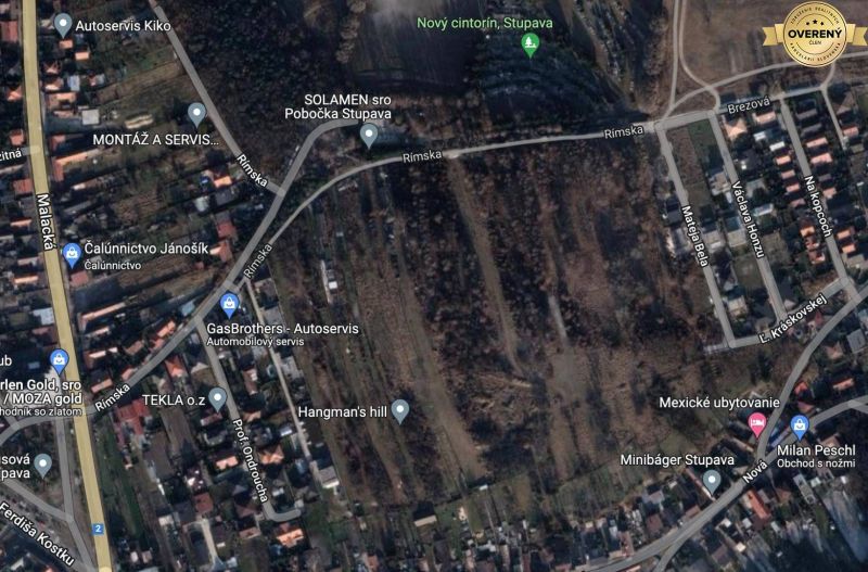 Luftaufnahme von Grundstücken - Wohnen in Stupava in der Rímska-Straße.