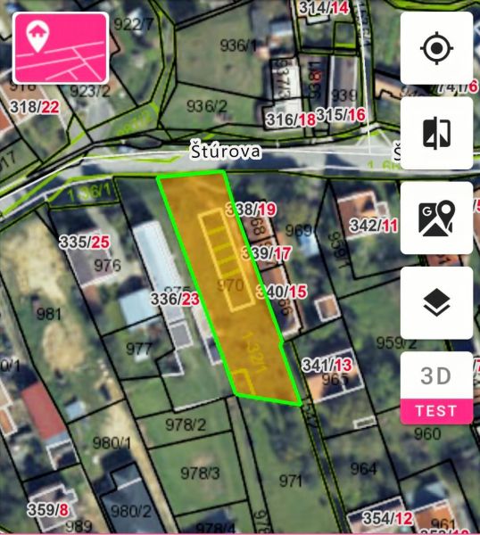Grundstückskarte auf der Štúrova-Straße in Nitrianske Rudno, bestimmt für Wohnbaugrundstücke.