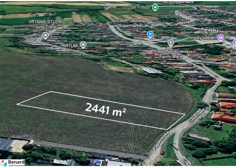Grundstücke - Wohnen in Fintice, Größe 2441 m², sichtbare lokale Orientierungspunkte.