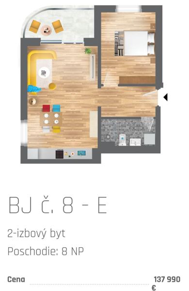 2-Zimmer-Wohnung mit Holzboden und Balkon.