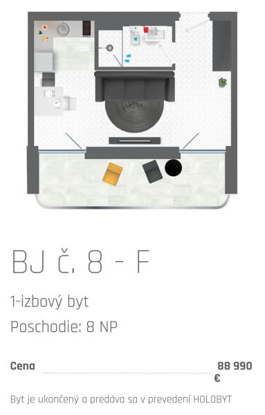 Grundriss einer Einzimmerwohnung mit Küche, Badezimmer und Balkon.
