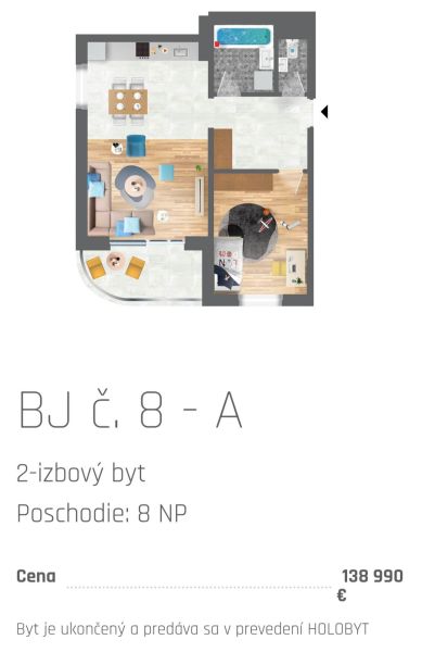 Grundriss einer 2-Zimmer-Wohnung mit Holzboden und Balkon.