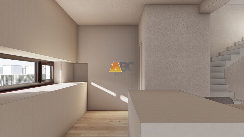 Einfaches Interieur mit Holzboden und Treppe, Grundstücke - Wohnen.