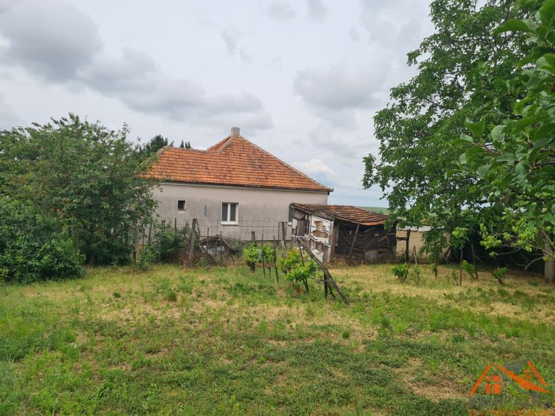 Ein Einfamilienhaus in Dulovce mit einem großen Hof und Garten, umgeben von Bäumen.
