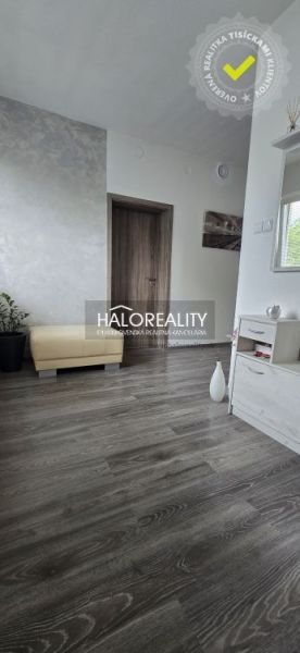 Ein Zimmer in einem Einfamilienhaus mit einem Boden in Holzoptik und moderner Einrichtung.