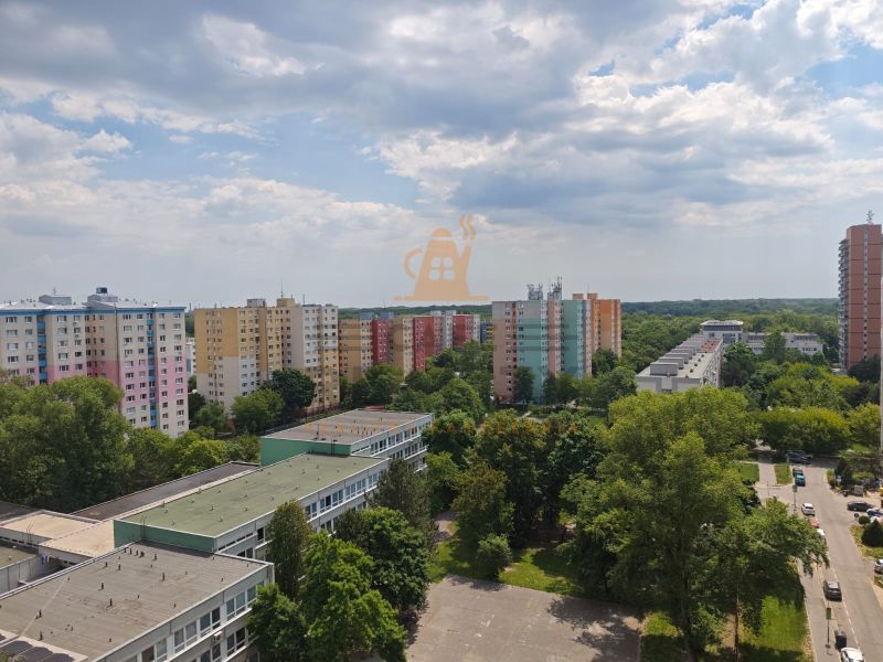 Bratislava-Petržalka, Lachova: Bunte Wohnblöcke umgeben von Grünflächen und städtischer Umgebung.