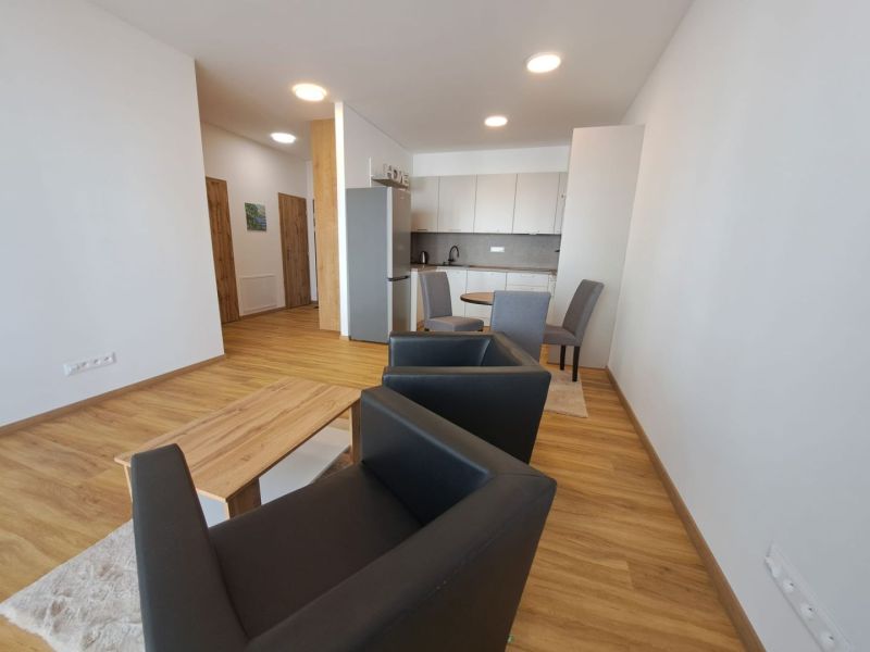 Wohnzimmer in einer 2-Zimmer-Wohnung mit Holzboden und stilvollen Möbeln.