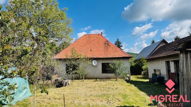 Einfamilienhaus in Pažiti mit rotem Dach auf einem gepflegten Garten.