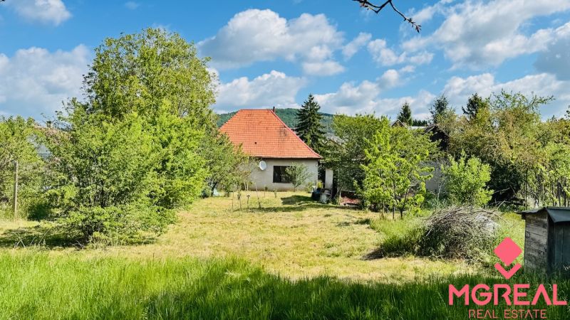 Ein Einfamilienhaus in Pažiti, umgeben von Bäumen und Rasen, mit einem roten Dach.