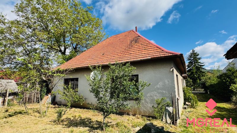 Ein Einfamilienhaus in Pažiti mit rotem Dach, umgeben von Grünflächen und Bäumen.