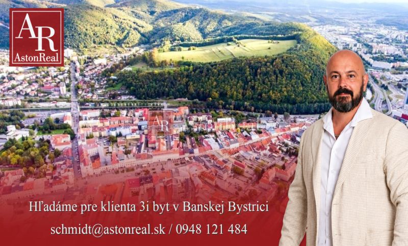 Luftaufnahme von Banská Bystrica mit schöner Panorama und Suche nach einer 3-Zimmer-Wohnung.