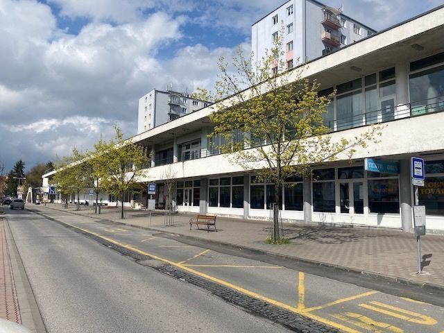 Gewerbeflächen im Stadtzentrum von Zvolen, an einer Straße mit Baumallee und Parkmöglichkeiten.