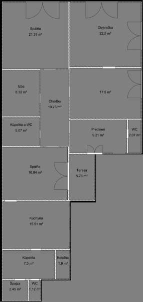 Der Grundriss des Einfamilienhauses zeigt die Anordnung der Räume, einschließlich Wohnzimmer, Küche und Schlafzimmer.