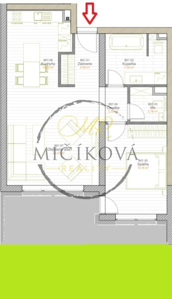 Grundriss einer 2-Zimmer-Wohnung. Zeigt die Anordnung von Küche, Wohnzimmer und Schlafzimmer.