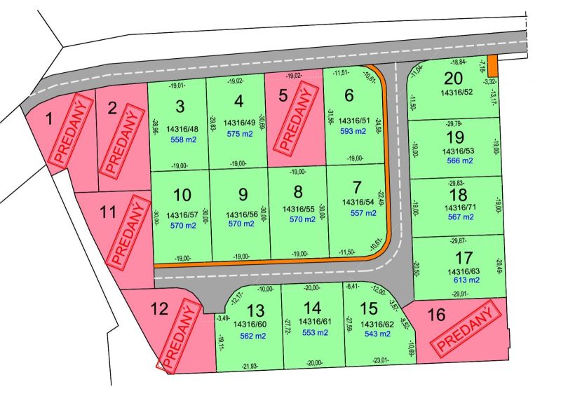 Mapa der Parzellen in der Straße Pod Borovicou in Studienka, bestimmt für Grundstücke - Wohnen.