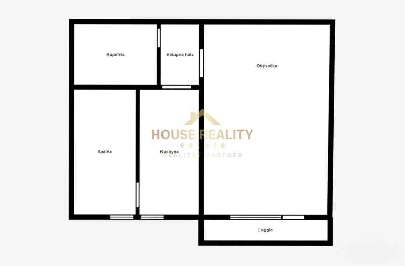 Grundriss einer 2-Zimmer-Wohnung mit Eingangshalle, Badezimmer, Küche und Loggia.