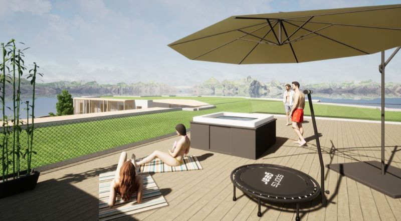 Dachterrasse mit Liegestühlen und Whirlpool in Hotels und Pensionen, Nová Lesná.