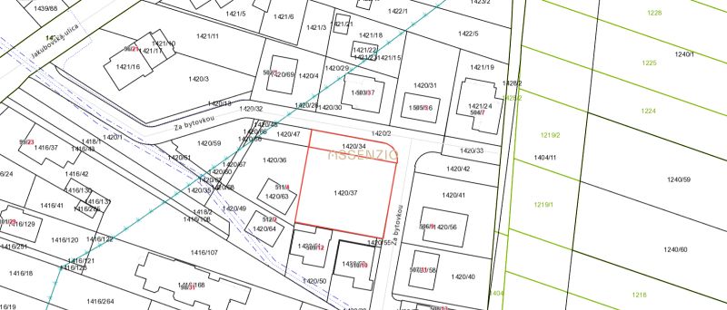 Katasterkarte mit eingezeichneten Grundstücken und Parzellen in Kostolište in der Straße Za bytovkou.