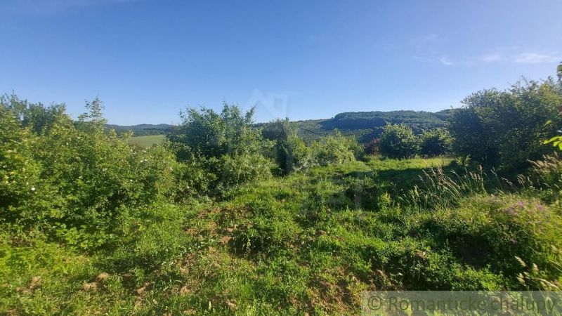 Gärten in Podkylava, umgeben von grünen Sträuchern und Hügeln unter blauem Himmel.