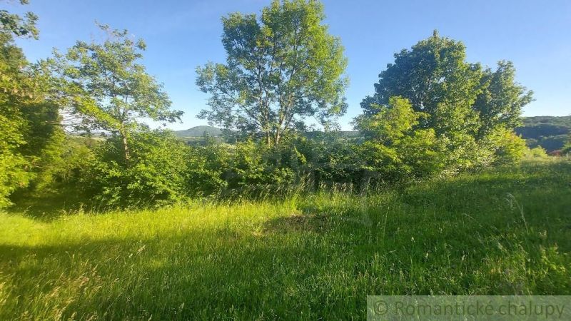 Gärten in Podkylava mit Rasen, Bäumen und Blick auf die Natur unter blauem Himmel.