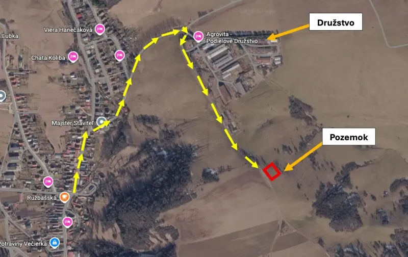 Luftaufnahme der Route zum Grundstück durch besondere Immobilien in Stará Ľubovňa.