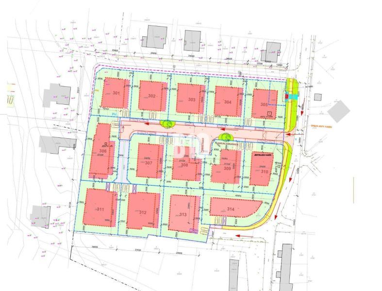 Städtebaulicher Plan für Wohnbaugrundstücke in Nitra mit markierten Flächen und Parzellen.