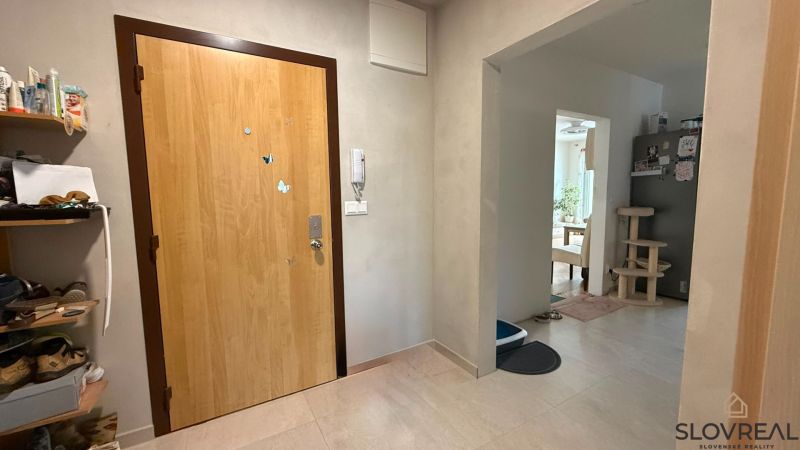 Eingangshalle in einer 4-Zimmer-Wohnung mit Holzboden, offener Zugang zum Zimmer.